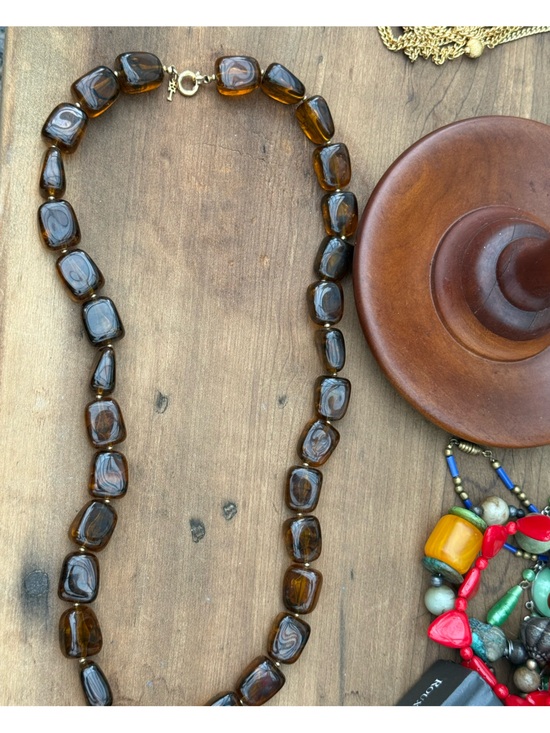 Crown Trifari Jewelry - Crown Trifari Lucite Amber Bead Necklace